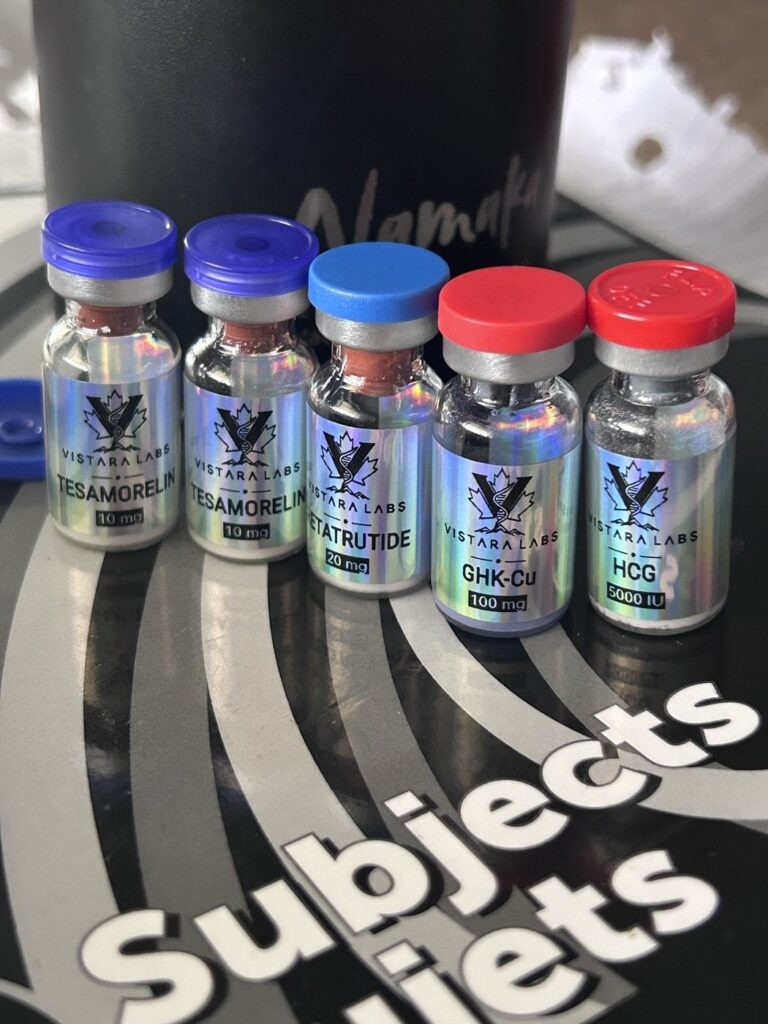 Customer photo of Vistara Labs Tesamorelin, Retatrutide 20 mg, GHK-Cu 100 mg and HCG vials