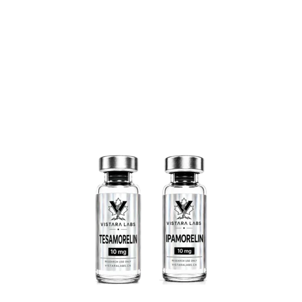 Tesamorelin and Ipamorelin research vials