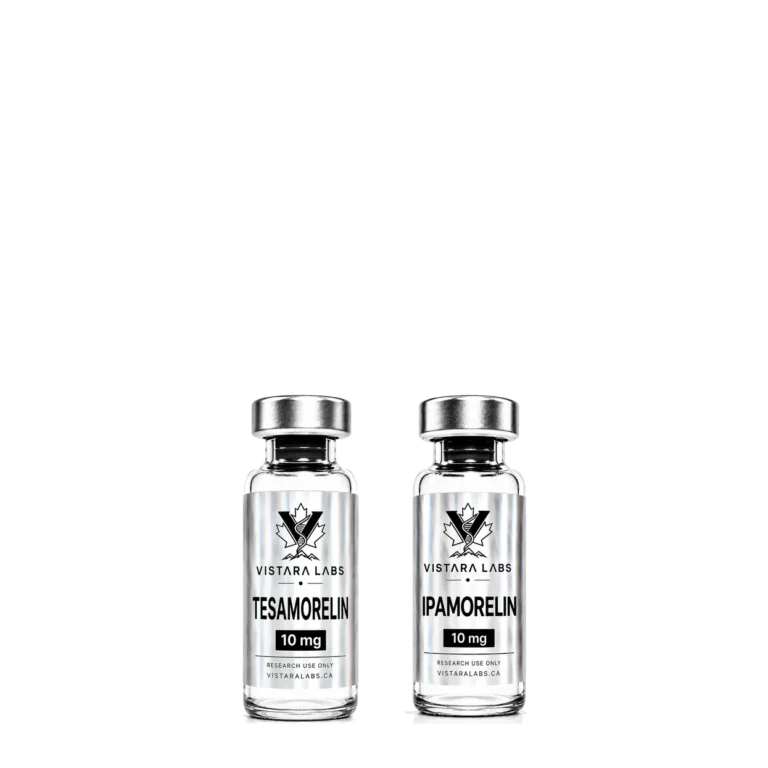 Tesamorelin and Ipamorelin research vials