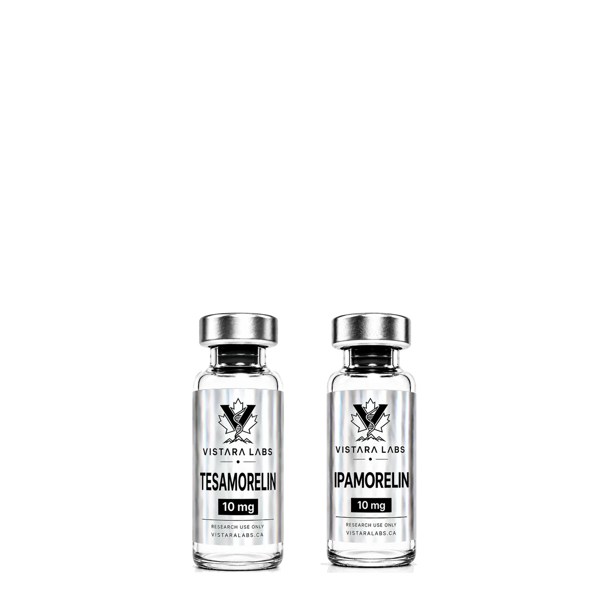 Tesamorelin and Ipamorelin research vials
