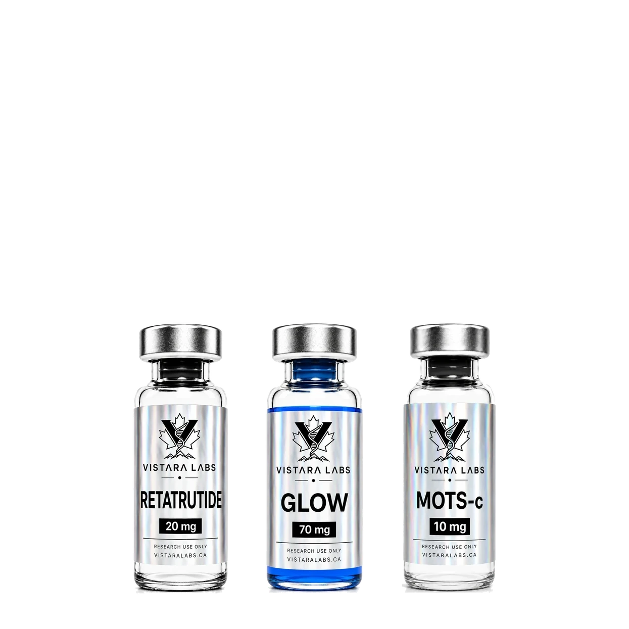Retatrutide, GLOW blend and MOTS-c research vials